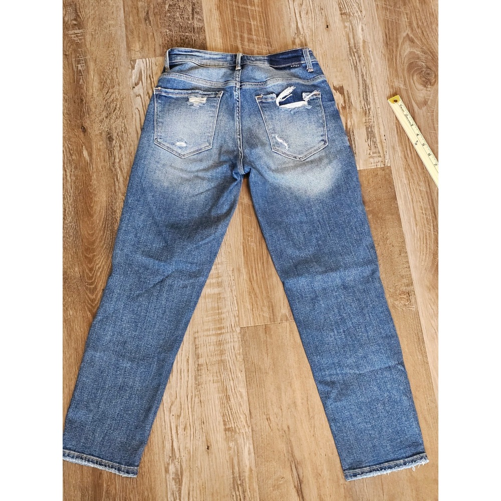 Risen Jeans Distressed Straight Leg Medium Wash Denim Raw Hem Size 1/25 - Picture 6 of 7